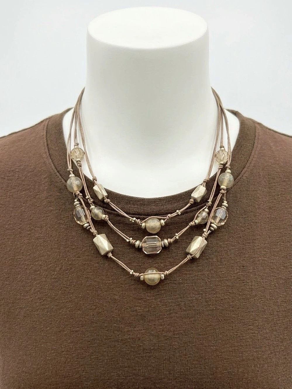 Ruby Rd. Layered Beaded Statement Necklace in Brown & Gold Like New